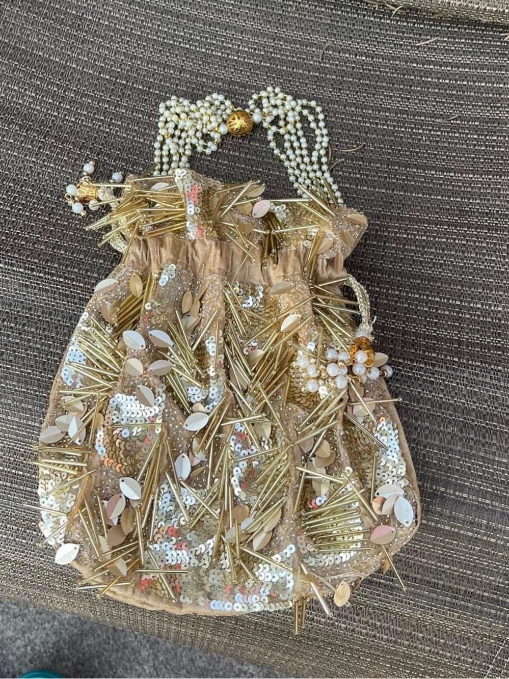 ✨ Handmade Vintage-Inspired Gold Pearl Evening Bag | One of a Kind